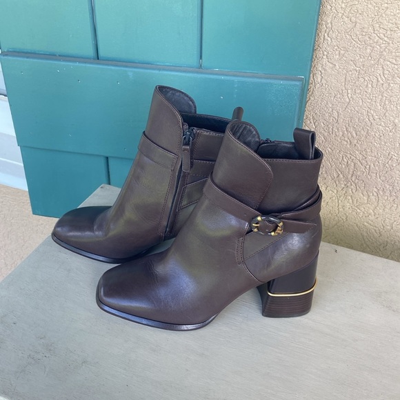 Tory Burch Brown Ankle Boots with Gold Accent - Picture 2 of 7